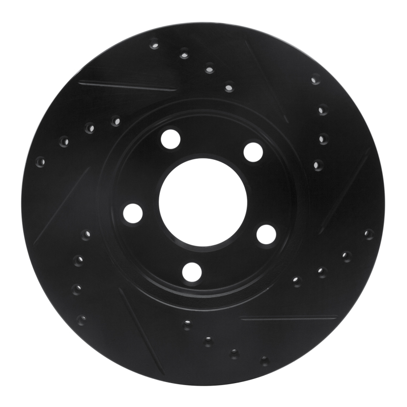 Ford Mustang Brake Rotor (1) - Front Left - R1 Concepts - Drilled & Slotted - Black - `94-`04